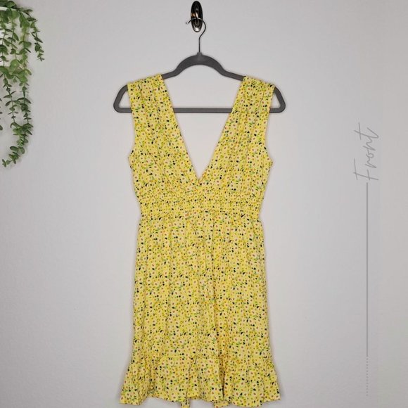 Spring Yellow Floral Mini Dress Sleeveless Size Medium - Picture 3 of 6